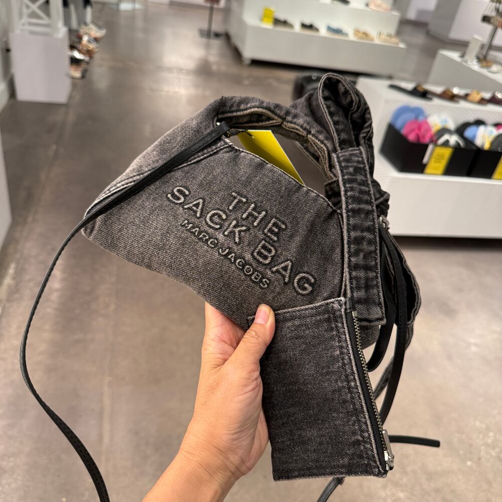 MARC JACOBS THE BOW DENIM MINI SACK BAG $258 Black Wash